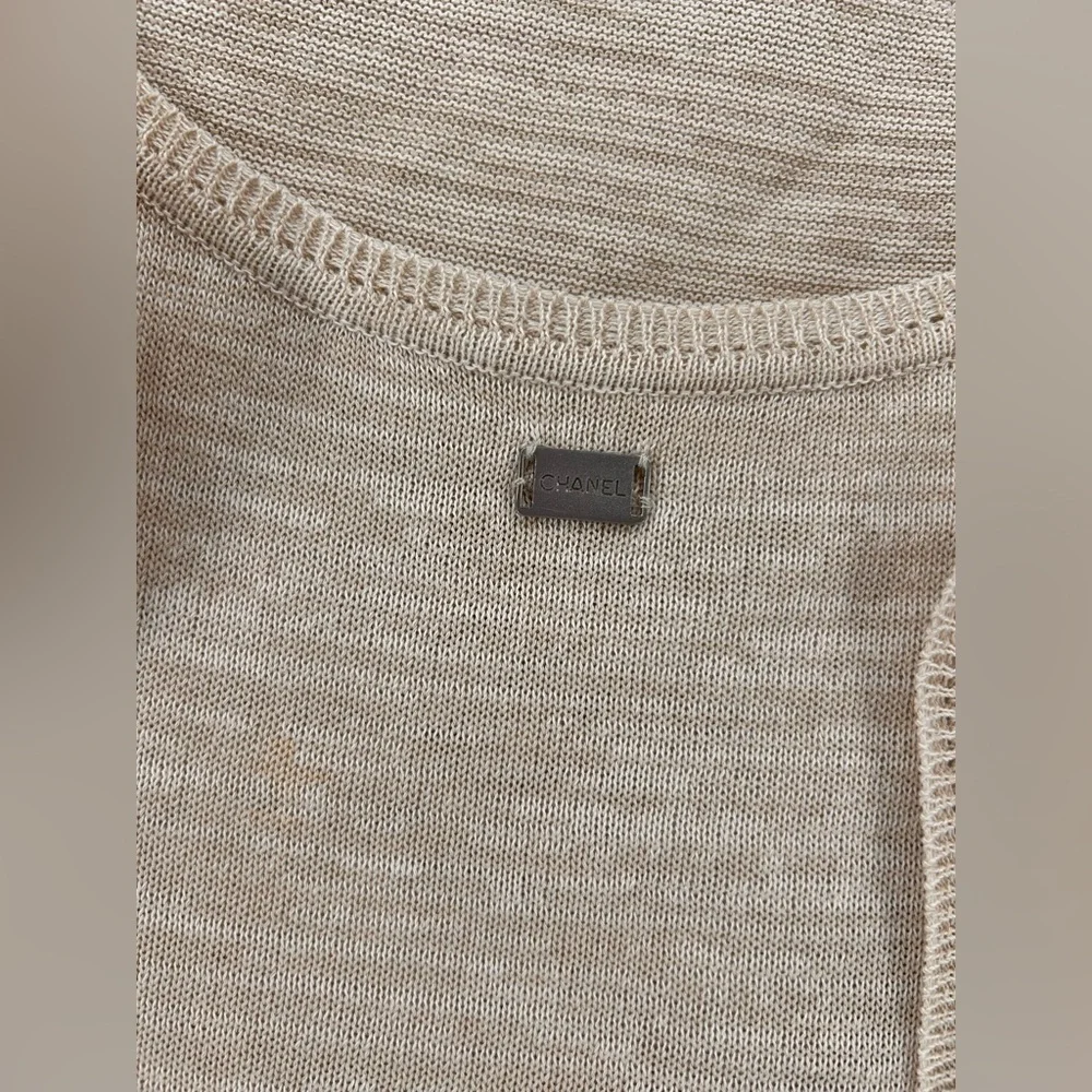 CHANEL Cardigan Twin Set 99P Beige Size 46 Tank Size 50 Cardigan Cotton